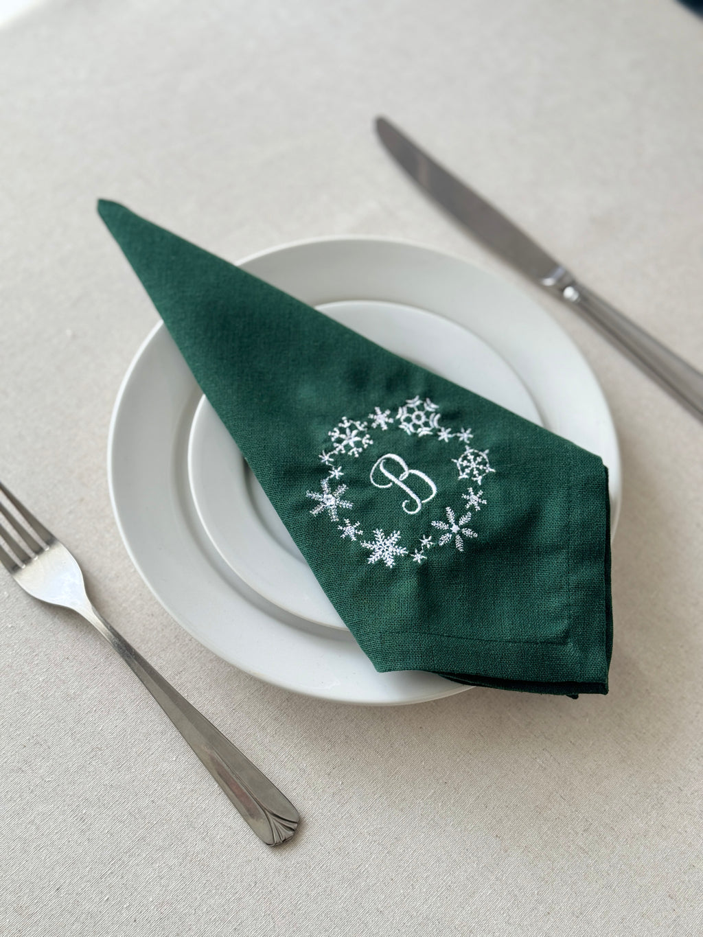 Snowflake Embroidered Napkin - Set of 4 - Customizable