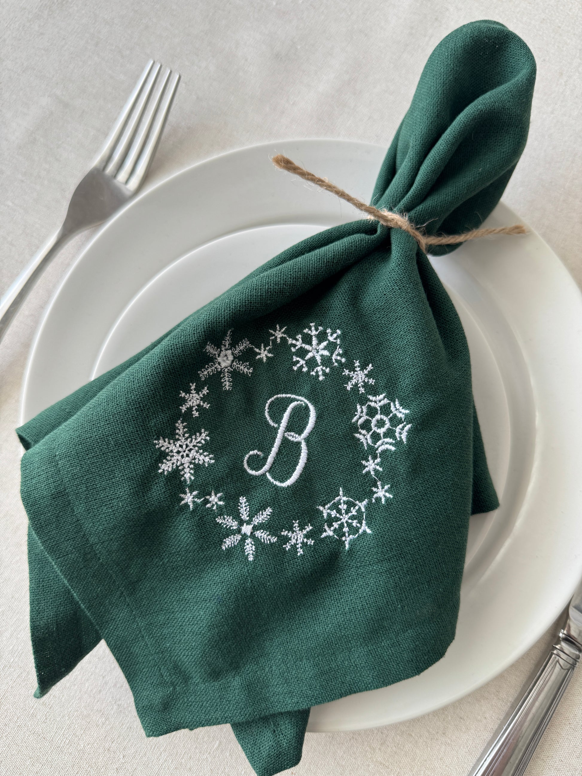 Snowflake Embroidered Napkin - Set of 4 - Customizable