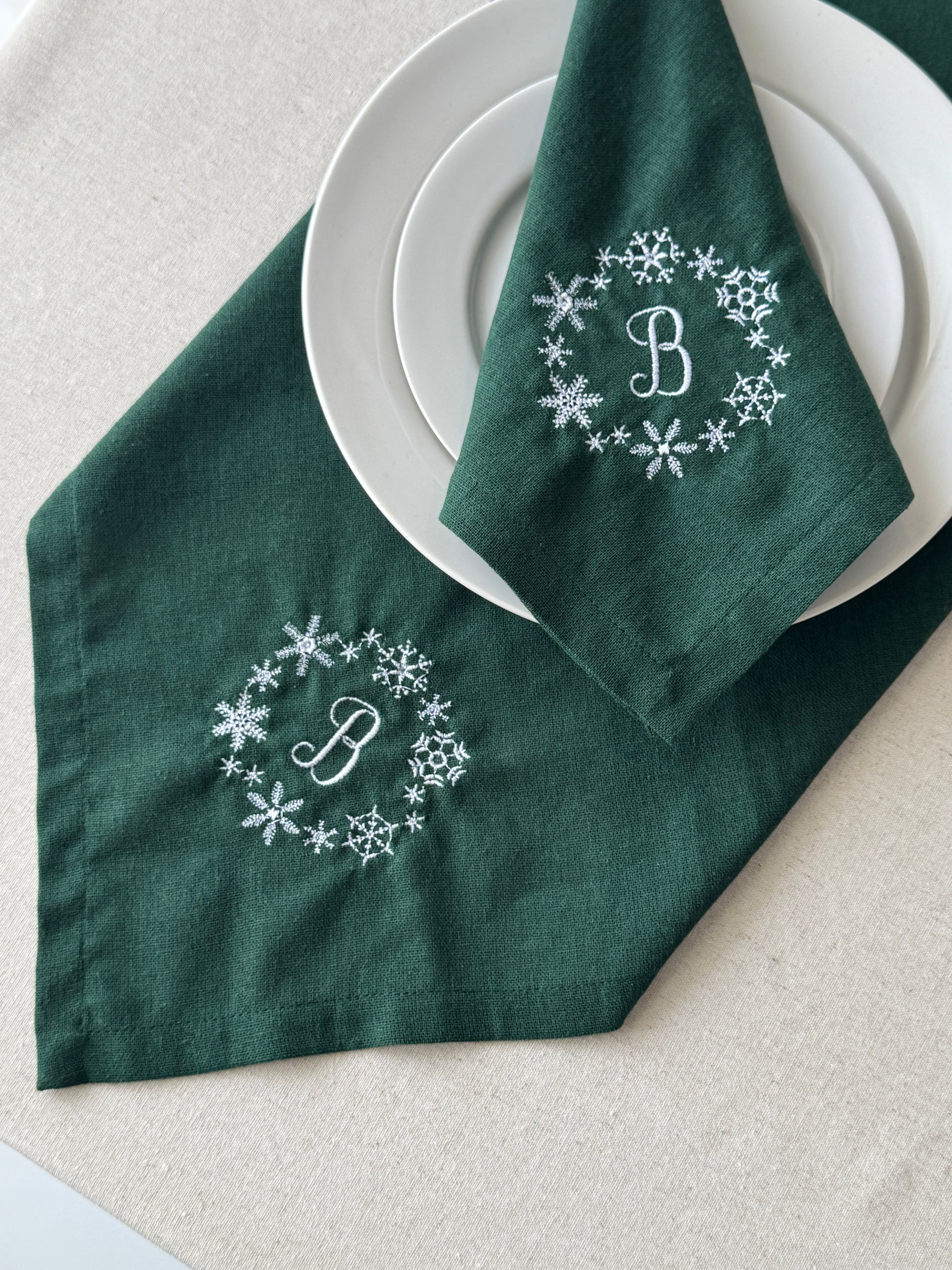Snowflake Embroidered Napkin - Set of 4 - Customizable