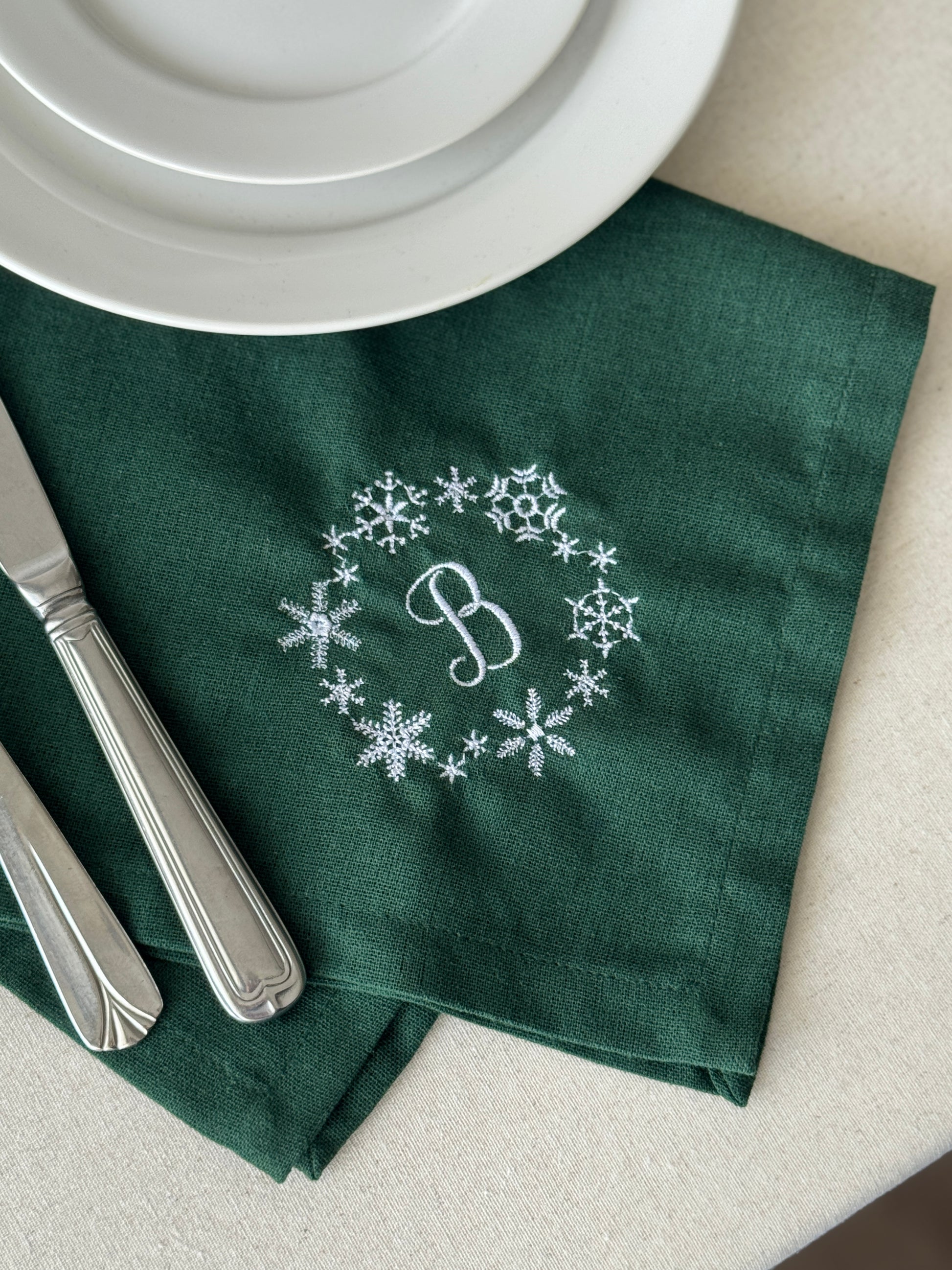 Snowflake Embroidered Napkin - Set of 4 - Customizable