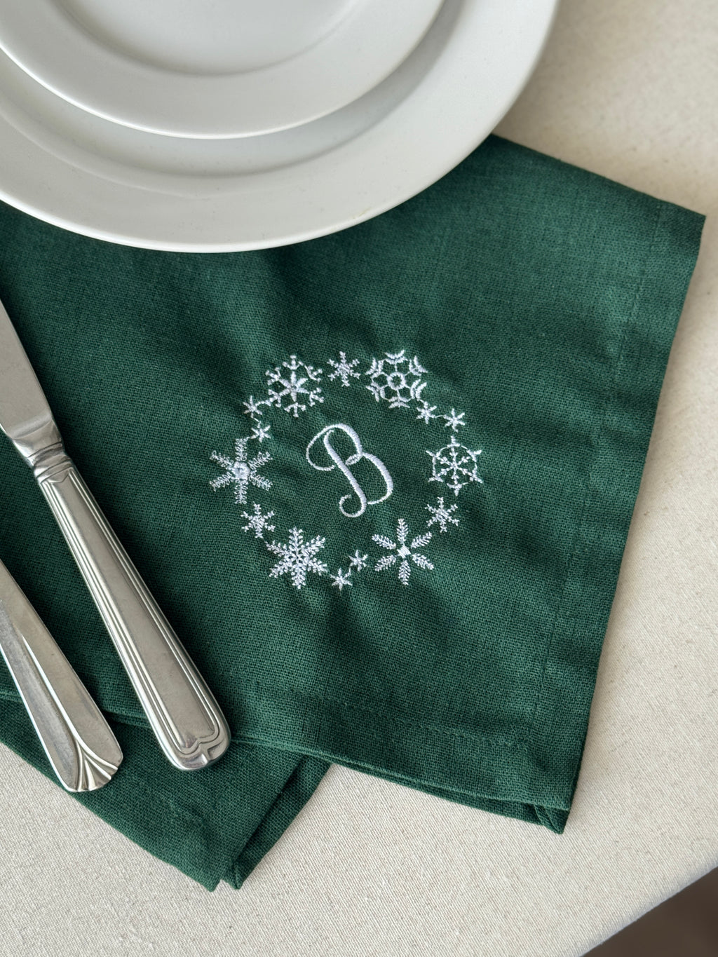 Snowflake Embroidered Napkin - Set of 4 - Customizable