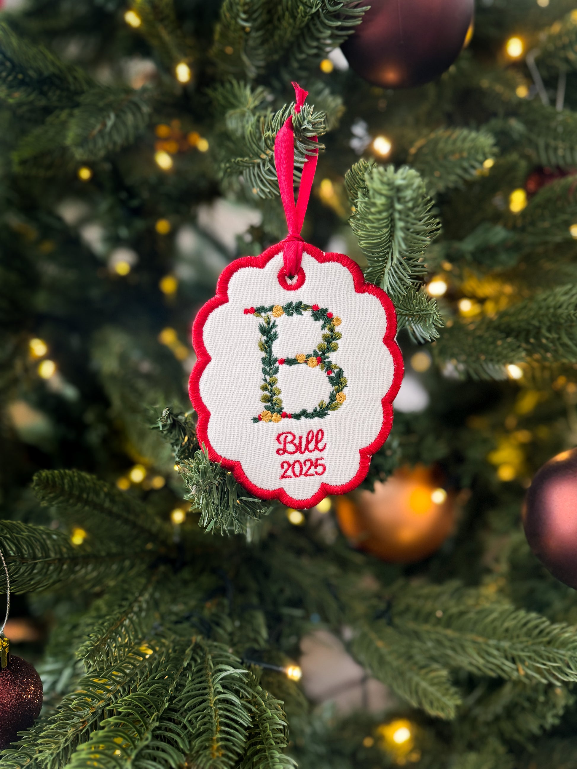 Christmas Embroidered Ornament - Customizable