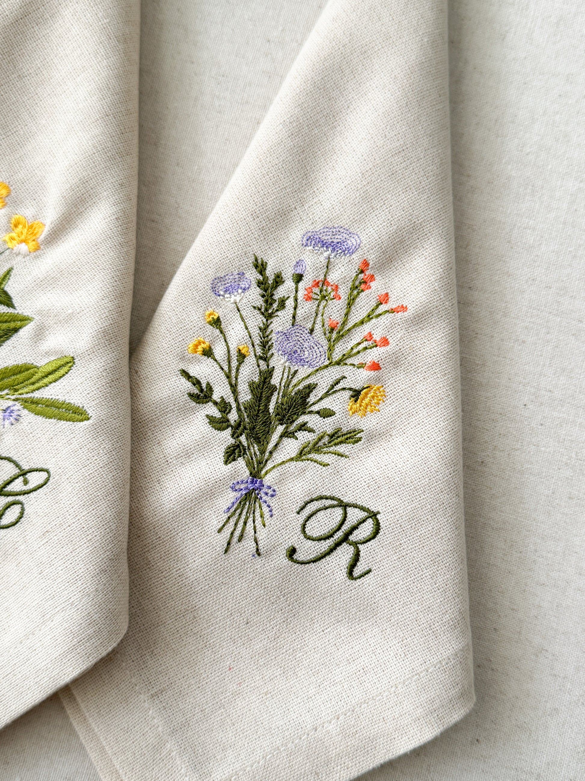Flower Embroidered Napkin - Set of 4 - Customizable