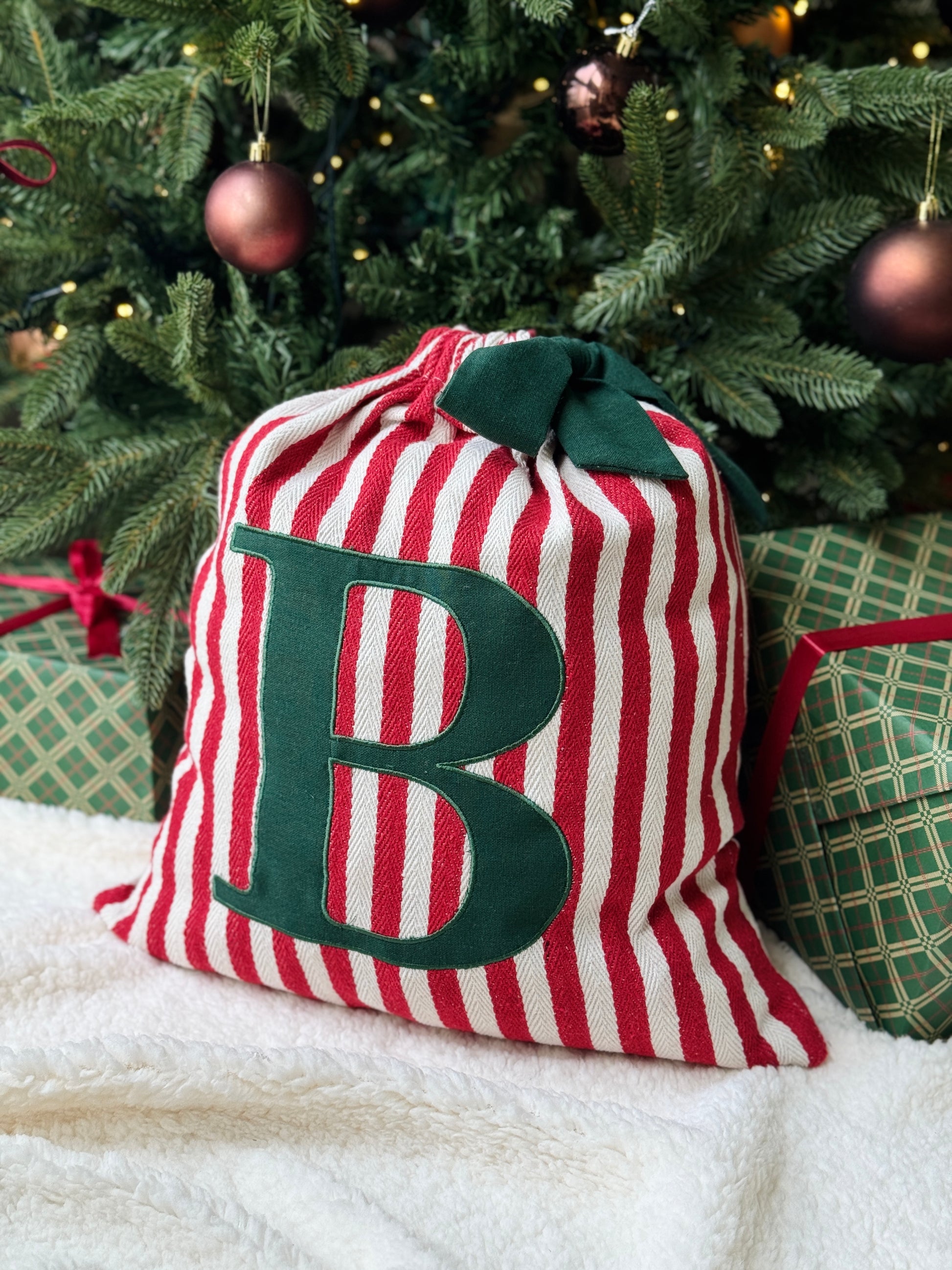 Embroidered Gift Sack - Red Stripe - Customizable