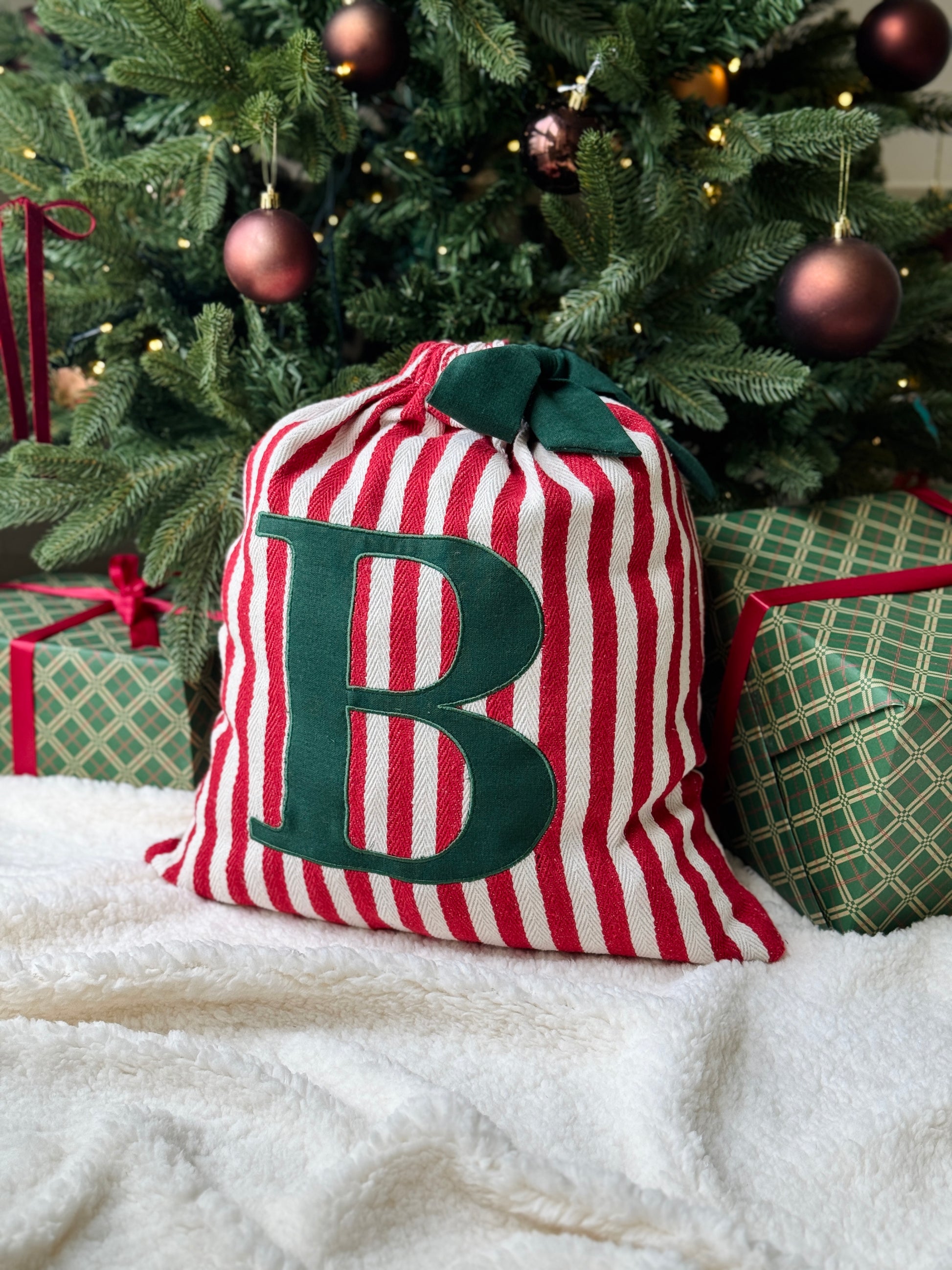 Embroidered Gift Sack - Red Stripe - Customizable