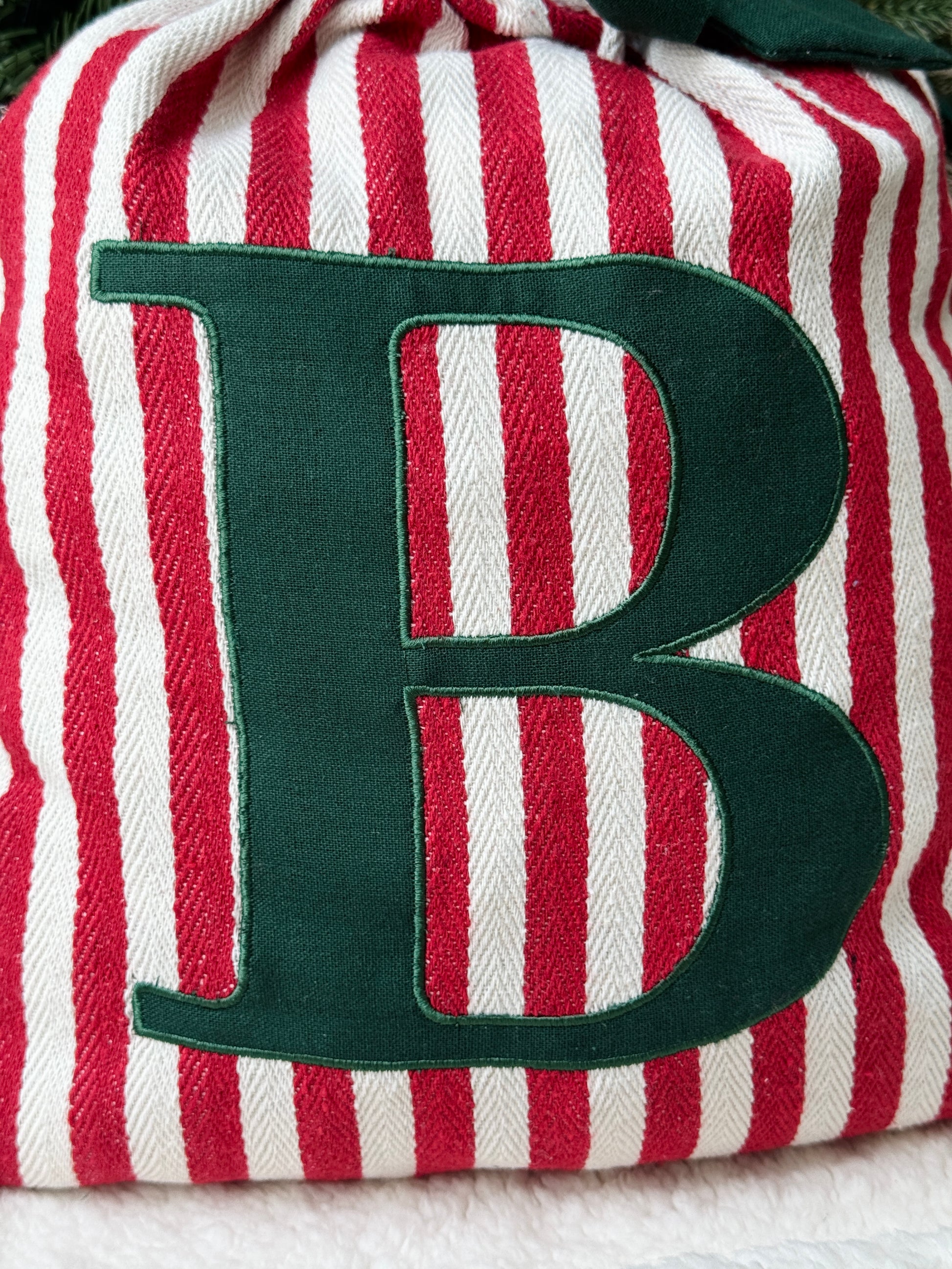 Embroidered Gift Sack - Red Stripe - Customizable
