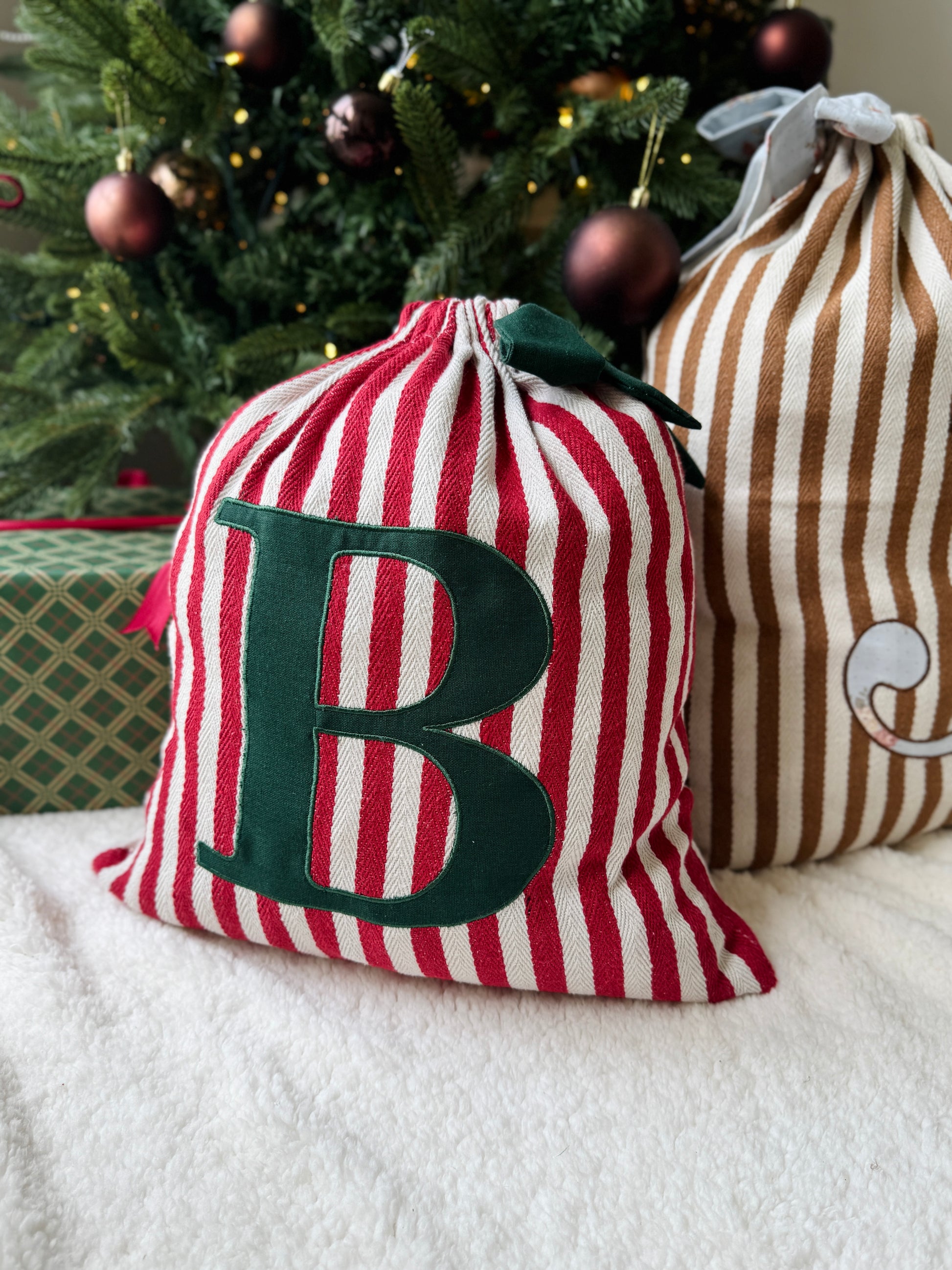 Embroidered Gift Sack - Red Stripe - Customizable