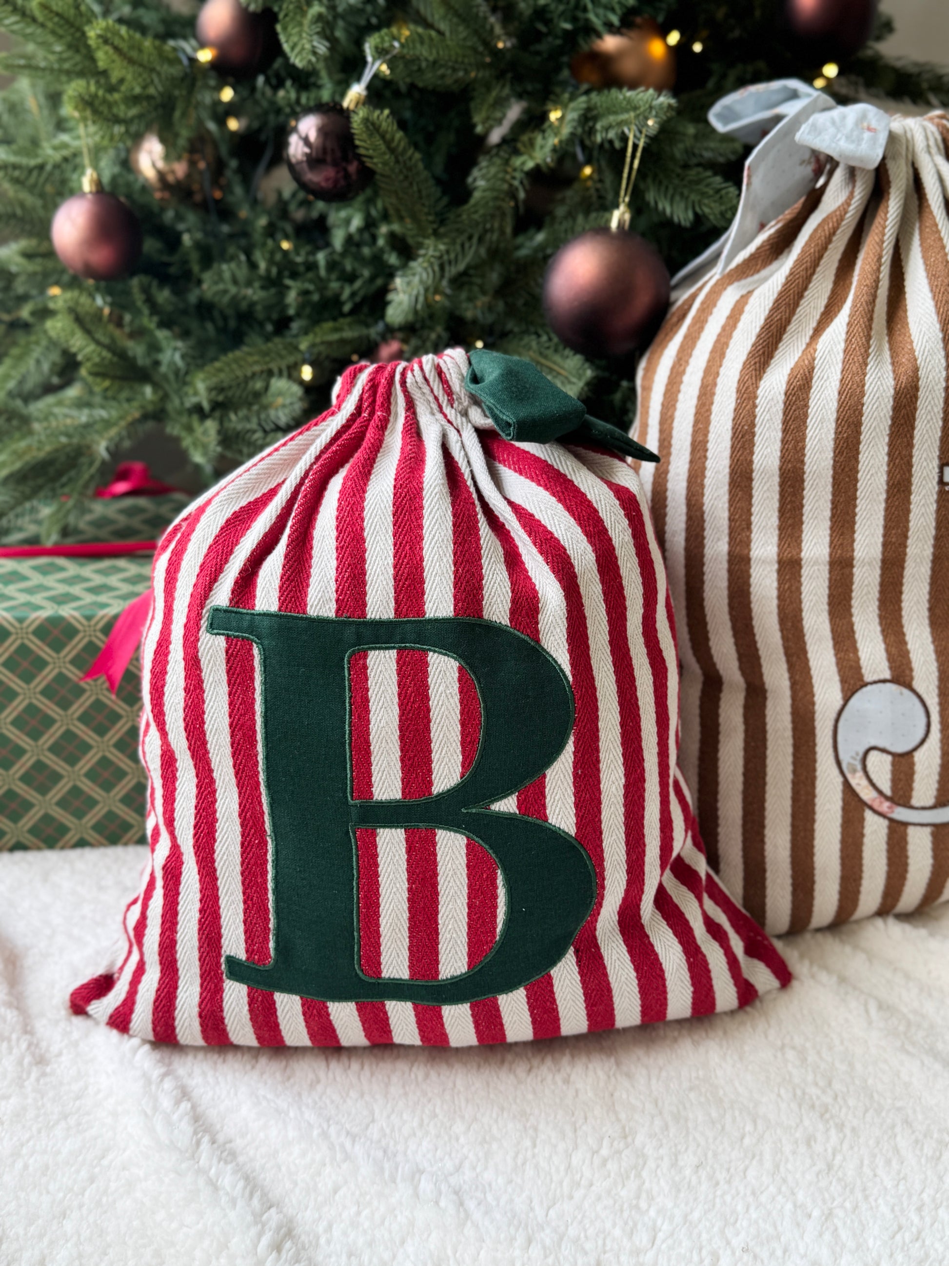 Embroidered Gift Sack - Red Stripe - Customizable