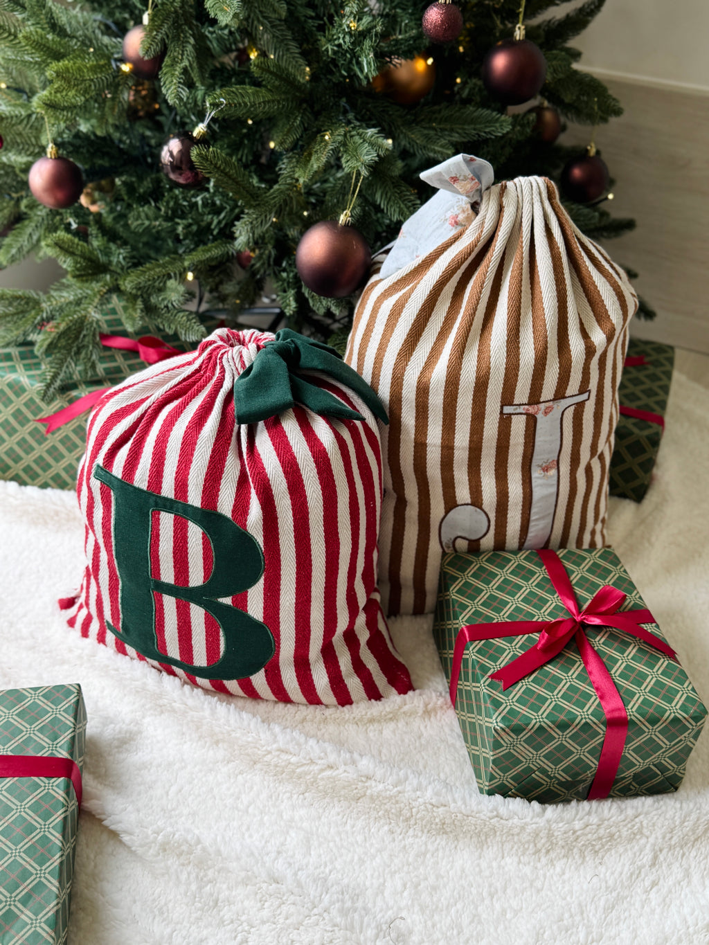 Embroidered Gift Sack - Red Stripe - Customizable