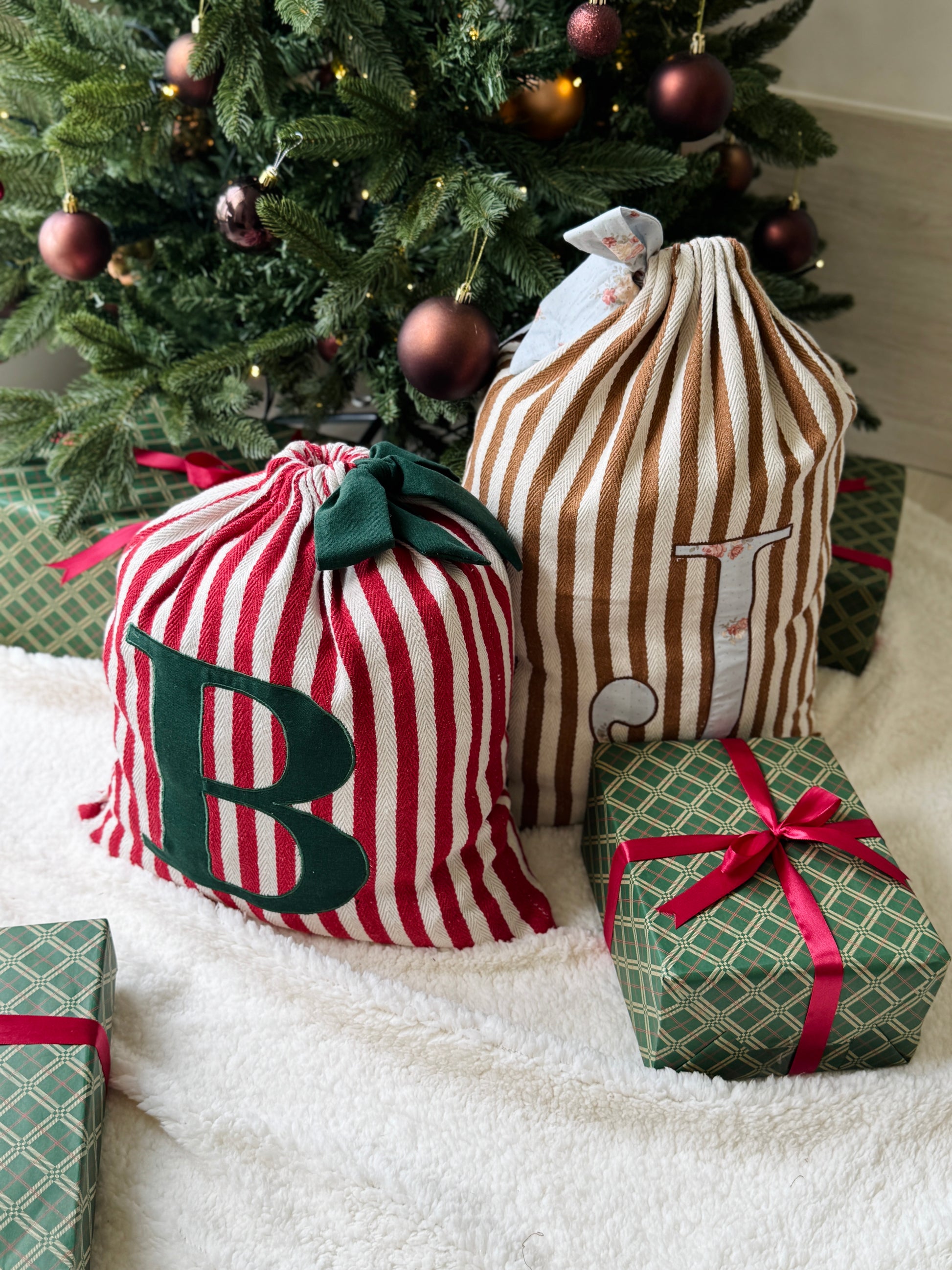 Embroidered Gift Sack - Red Stripe - Customizable