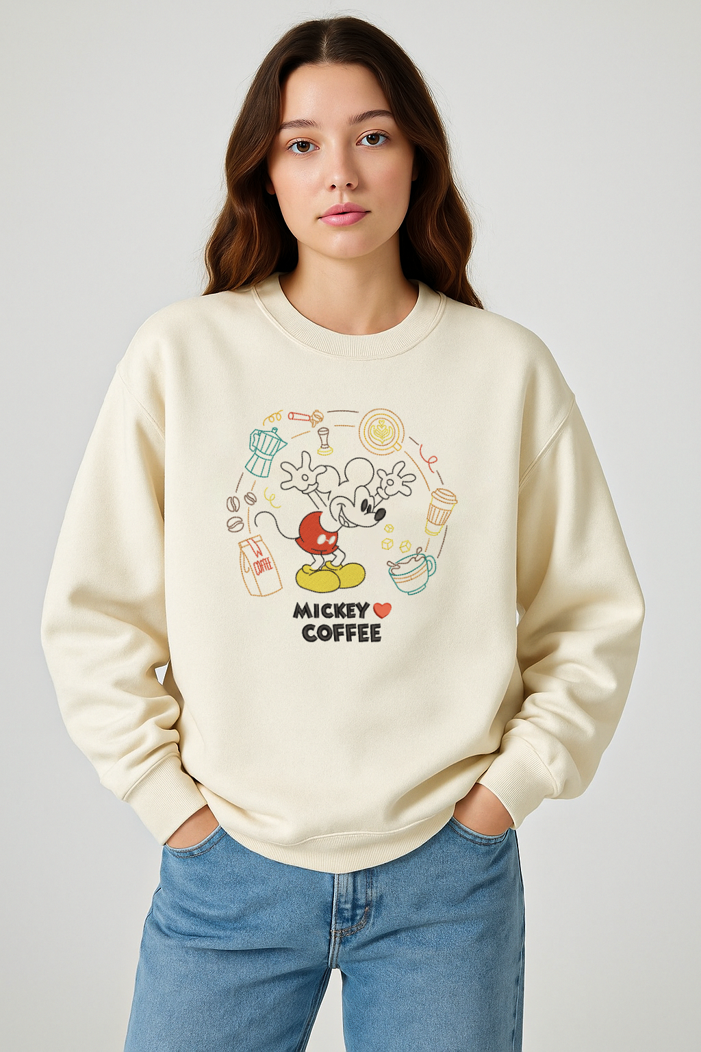 M Loves Coffee Unisex Embroidered Sweatshirt, S-3XL, 8 Colors