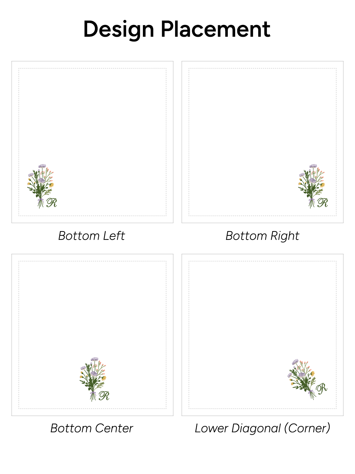 Flower Embroidered Napkin - Set of 4 - Customizable