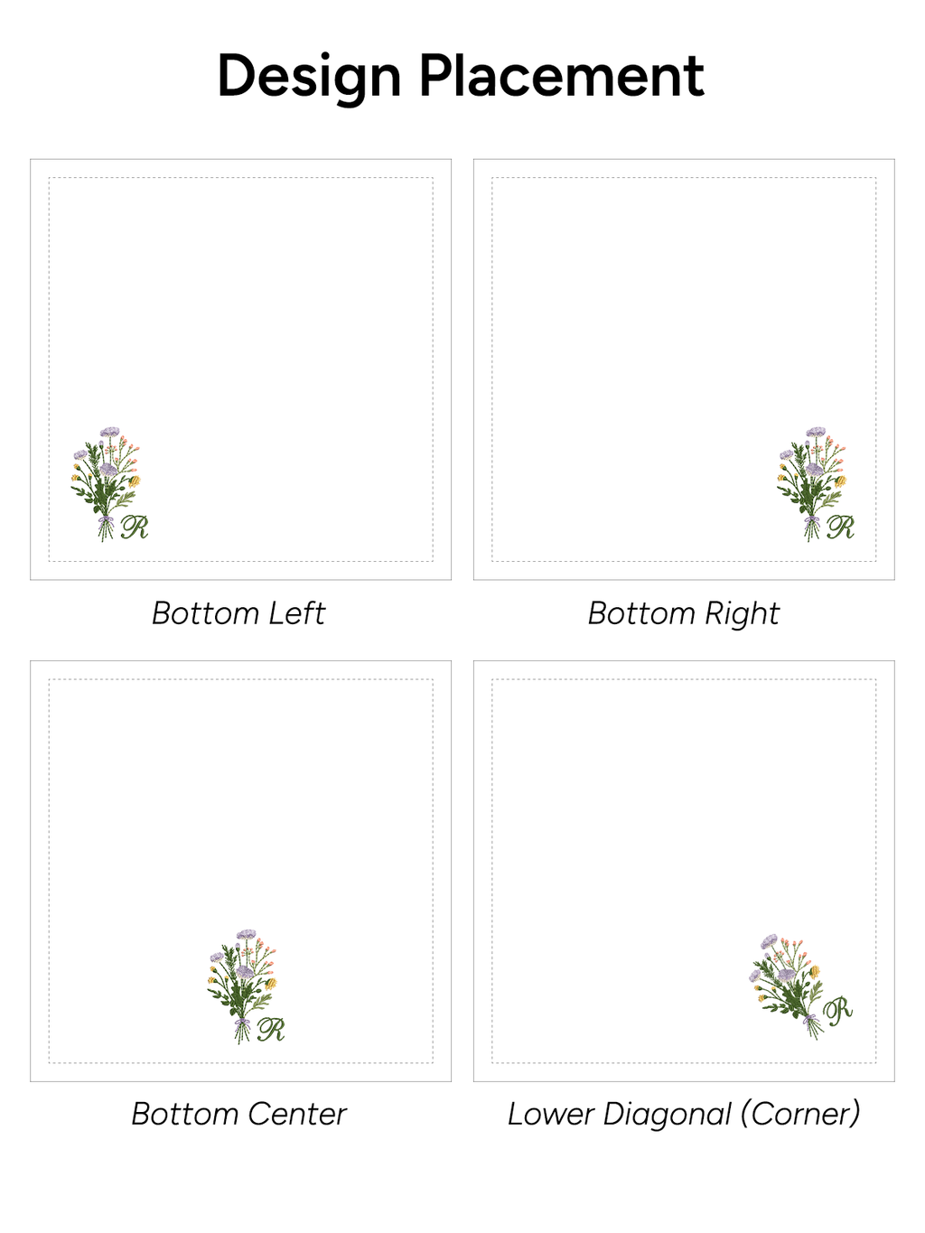 Flower Embroidered Napkin - Set of 4 - Customizable