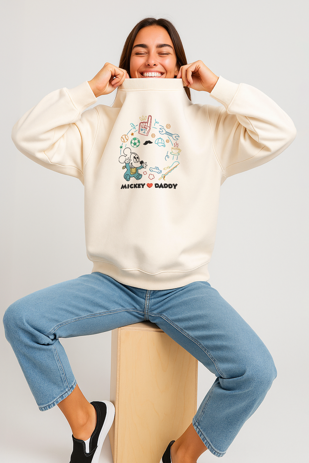 M Loves Daddy Unisex Embroidered Sweatshirt, S-3XL, 8 Colors